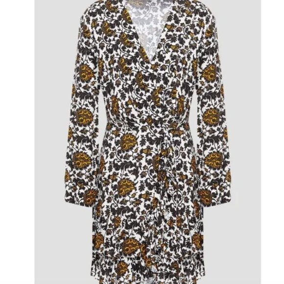 Sandro Dami Dress Mini Short Printed Gathered Paisley Floral White Size 34 US 0 - Picture 1 of 12